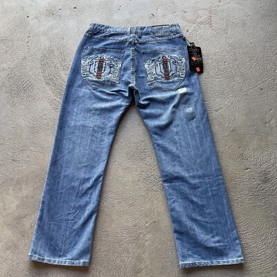Vintage Baggy Jeans Mens 38x32 Blue Bare Fox Loose Skate Embroidered Y2K Rave - Image 1 of 4