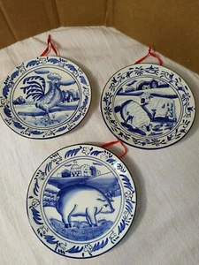 Three 4.875" Farm Themed Decorative Plates - Handpainted  - Picture 1 of 4