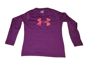UNDER ARMOUR GIRLS LOOSE HEAT GEAR PURPLE PINK LONG SLEEVE T SHIRT SIZE YM - Picture 1 of 3