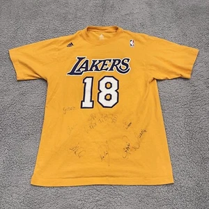 Adidas Lakers Shirt Mens Small Yellow NBA Logo Graphic Tee Short Sleeve Crew - Picture 1 of 24