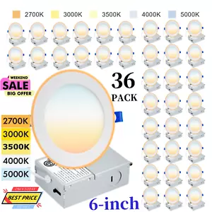 36Pack 12Watt - 6 Inch 5CCT Ultra-Thin LED Recessed Ceiling Light + Junction Box - Picture 1 of 20