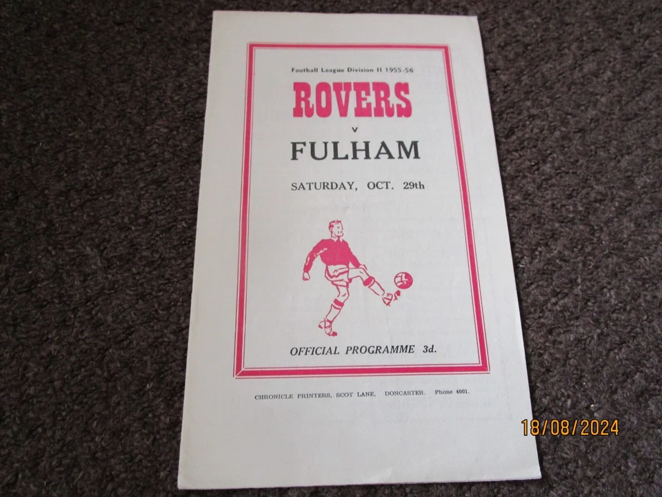 DONCASTER ROVERS  v  FULHAM  1955/6  OCTOBER 29th - Image 1 of 1