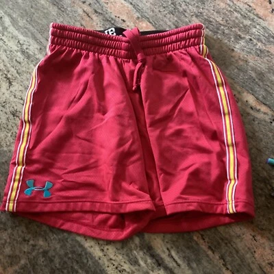 Under Armour Girls Loose Fit Running Shorts Red Yellow White Size Small Youth - Image 1 of 3