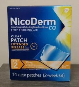 NicoDerm CQ Step 2 Clear Nicotine Patches 14 patches Exp 8/27 IMPERFECT & RIPPED - Picture 1 of 1