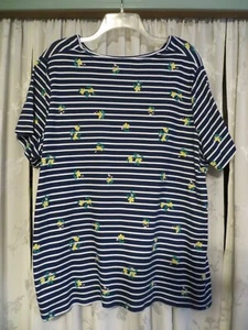 Women's Plus Size 2X Navy/White Short Sleeves Striped Top Croft & Barrow Tee - Picture 1 of 5