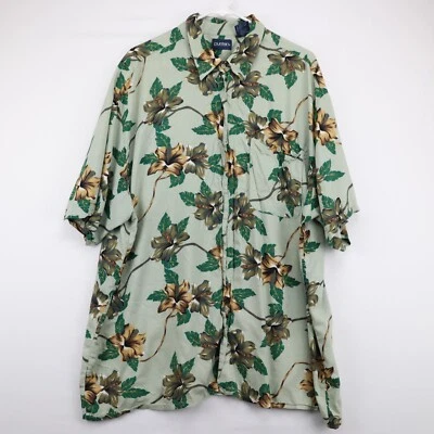 Camisa Puritan Hombres Hawaiana Manga Corta Abotonada Verde Floral 2XL 100% Rayón Foto 1 de 4