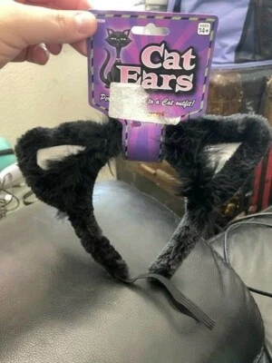 Orejas de gato negro con diadema blanca accesorio de disfraz ¡¡Nuevo!!! Foto 1 de 2