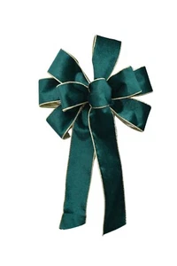 Large 10" Hand Made Wreath Bow -Wired Indoor Velvet-Christmas-Emerald Green Gold - Picture 1 of 7