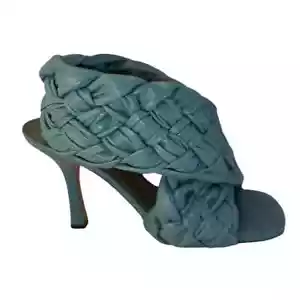 Sandalias Bottega Veneta Tacones de Cuero Trenzado Azul Cielo Turquesa Talla 36,5 UE - Imagen 1 de 17