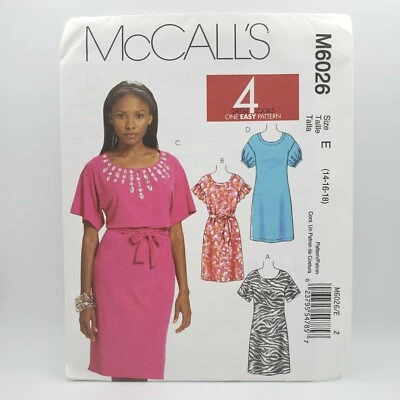 McCall's 6026 Misses' Pull Over Dress Belt Short Sleeve Pattern Size 14-18 Uncut - Image 1 of 4