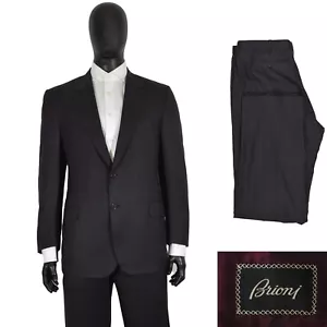 Great Men's Brioni Palatino Suit 44US/UK 54IT Black Striped Wool Super 180's - Picture 1 of 17