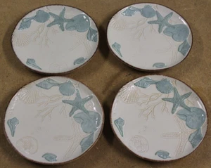4 Cracker Barrel Coastal Salad Plates Nautical Ocean SeaShell Starfish Embossed - Picture 1 of 4