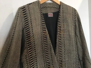 Vintage 90s DEBORAH CROSS American Woven Textile Art to Wear Long Jacket Black L - Picture 1 of 5