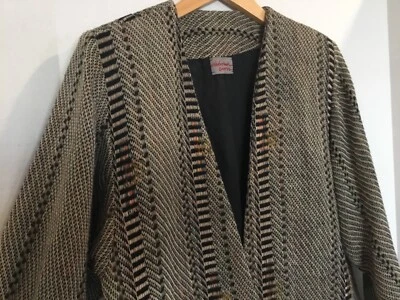 Vintage 90s DEBORAH CROSS American Woven Textile Art to Wear Long Jacket Black L - Image 1 of 4