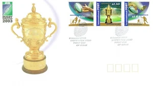 RUGBY WORLD CUP 3 STAMPS FIRST DAY COVER - Picture 1 of 1