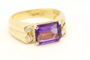 Anillo de oro amarillo 14k 2,25 quilates amatista púrpura 0,18 quilates diamante banda tamaño 6,5 4,34 g - Imagen 1 de 5