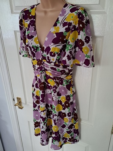 Abito Kate Spade Swing Flora taglia UK 10 aderente e svasato floreale vita increspata nuovo con etichette