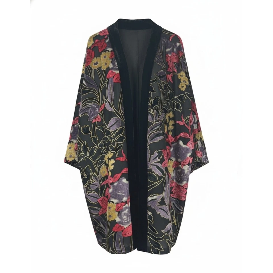 Anthony Richards Women's XXL Whimsigoth Artsy Boho Floral Velvet Burnout Duster - Image 1 of 4