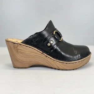 Born Nola Pantoletten Clogs Damengröße 7 schwarz Leder Keilabsatz Slipper bequeme Schuhe - Bild 1 von 10
