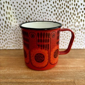 Tazza tazza caffè smaltata FINEL Red Lintu Bird Arabia Finlandia vintage MCM metallo - Foto 1 di 13
