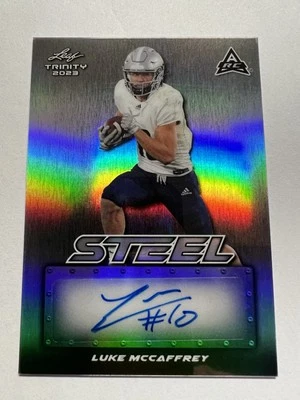 2023 Leaf Trinity Luke McCaffrey /75 Auto Steel Blue #SA-LMC RC Rookie - Image 1 of 2