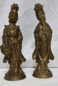 Vintage asiatisches Paar Keramik Figuren 13 Zoll groß BRAUN GLÄNZEND - Bild 1 von 4