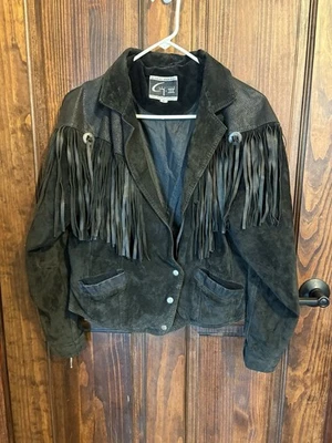 VTG G-III Women's Black Leather Fringe Jacket Motorcycle Genuine Leather Medium - Image 1 of 4