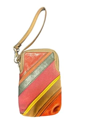 FOSSIL Muñequera Billetera Ranuras para Tarjetas Correa de Cuero Cremallera Superior Multi Rayas 5 x 3.5" Foto 1 de 4