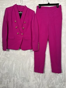 XL Pink Classic Jacket & Pants Suit Set Women's Double Breasted Gold Buttons - Picture 1 of 24