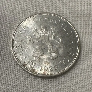 1929 Czechoslovakia Czech .500 Silver 5 Korun coin with Luster - Picture 1 of 4