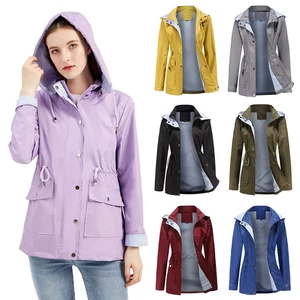 Womens Waterproof Jacket Ladies Raincoat Detachable Hood Windbreaker with Pocket - Picture 1 of 34