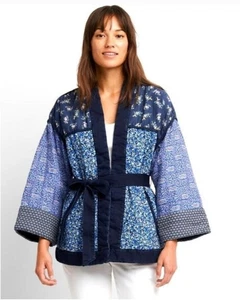GAP Patchwork Kimono Jacke mit Gürtel M blau/bunt Blumen Boho Landhaus - Bild 1 von 10