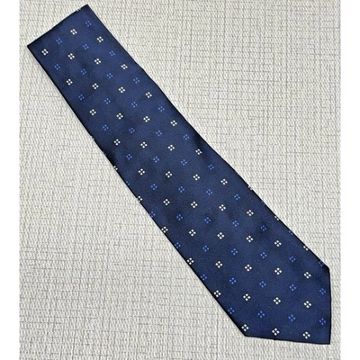 Corbata Lauren Ralph Lauren 100 % seda azul tejida geométrica ordenada hecha en EE. UU. Foto 1 de 4