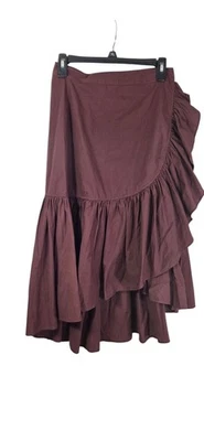 ULLA JOHNSON Camilla Raisin Red Brown Ruffle Poplin Midi Wrap A Line Skirt Sz 4 - Image 1 of 4
