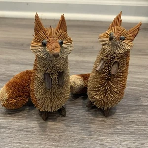 Vintage Bottle Brush Red Fox Pair Decor Cute - Picture 1 of 9
