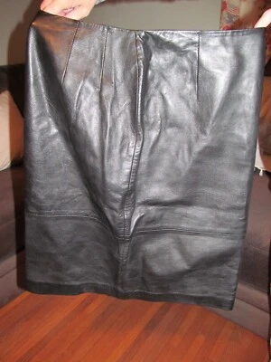 黑色皮革裙女式铅笔直前开衩内衬混搭 6 小号 — 第 1/4 张图片