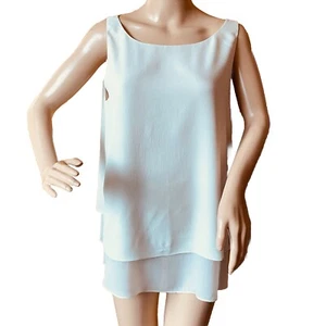 Camiseta sin mangas túnica de crepé Eileen Fisher seda Georgette marfil hueso M silenciosa de lujo - Imagen 1 de 16