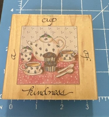 Резиновый штамп марки Happen A CUP OF KINDNESS ЧАЙНИК КЕКСЫ КОФЕ ЧАЙ - Изображение 1 из 4