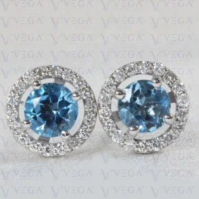 Pendiente de topacio natural y diamantes de corte redondo de 3,50 quilates enchapado en oro blanco de 18 k Foto 1 de 4