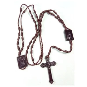 Knotted Brown Cord Rosary whit St. Benedict Plastic Cross - SKAPULIR BROWN - Picture 1 of 5