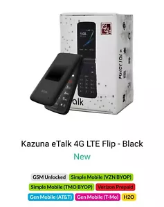 Kazuna Etalk Flip LTE Global Unlocked Verizon/T-Mobile/AT&T/Simple Mobile/Boost - Picture 1 of 8