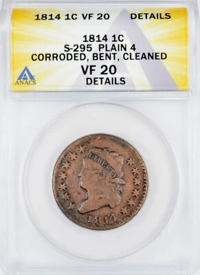1814 Classic Head Large Cent 1c - ANACS VF20 Details - Plain 4 Sheldon 295 - Image 1 of 4