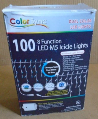 Color Sync Dual Color  100 LED M5 Icicle Lights Dual Color White Wire - Image 1 of 4