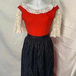 Vintage Handmade Tirol Oktoberfest Dirndl Long Embroidered Floral-Lace Top-Apron - Picture 1 of 12