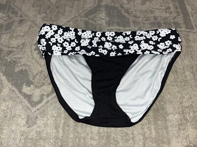 Parte inferior de bikini Anne Cole plegable tiro medio negro/blanco floral talla mediana Foto 1 de 3