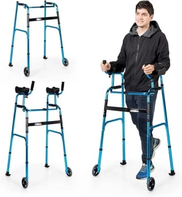 Andador Plegable Goplus con Ruedas de 5’’’ y Soportes de Brazo Extraíbles - Imagen 1 de 4