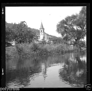 Paysage village lorrain rivière reflet église - Négatif photo ancien an. 1960 - Picture 1 of 1