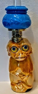 Miniature Lamp Porcelain Monkey Iridescent Glaze Opaque Blue Shade, Sitzendorf ? - Picture 1 of 14