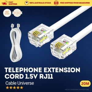20M RJ11 Telephone Line Cord Cable -White for DSL Modem, Fax, Phone to Wall - Picture 1 of 6