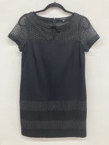 Ann Taylor Classic Black Short Sleeve Shift Dress Accent Eyelet Lace Detailing 6 - Picture 1 of 12